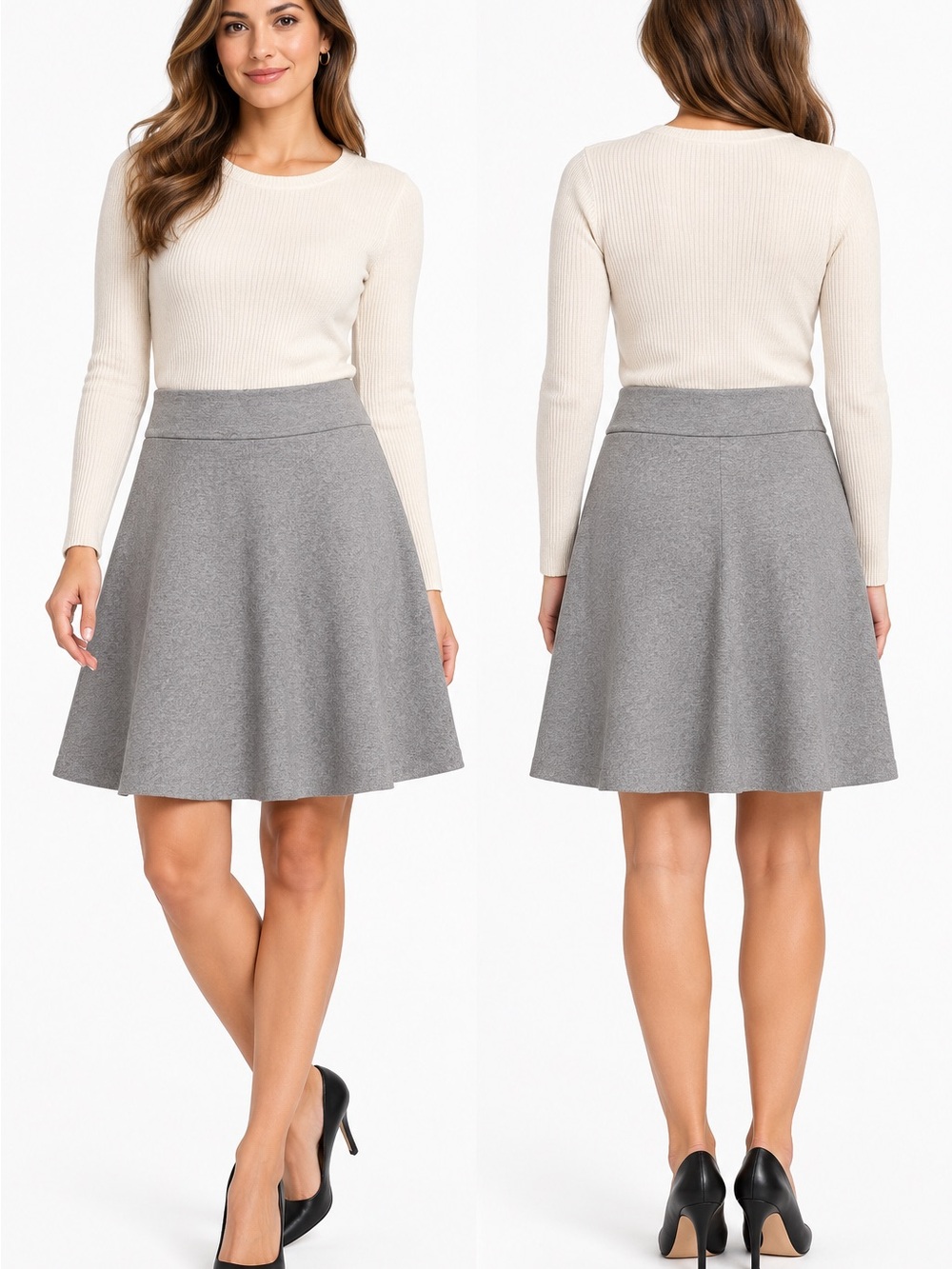 Ann Taylor wide cinch elastic waist Gray Circle Skirt MP
